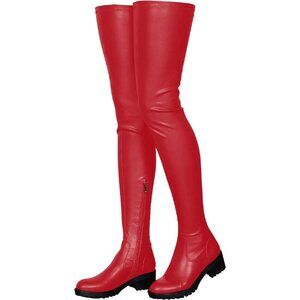 Women's Red Polyurethane Thigh High Over The Knee Rounded Toe Fashion Boots